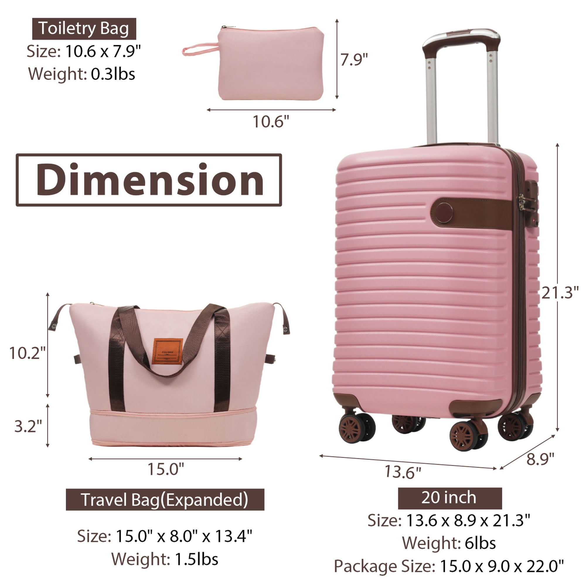 Luggage Sets 3 Piece Carry on Luggage 22x14x9 Airline Approved, Lightweight Hardshell ABS Suitcases with Wheels, 20 inch,