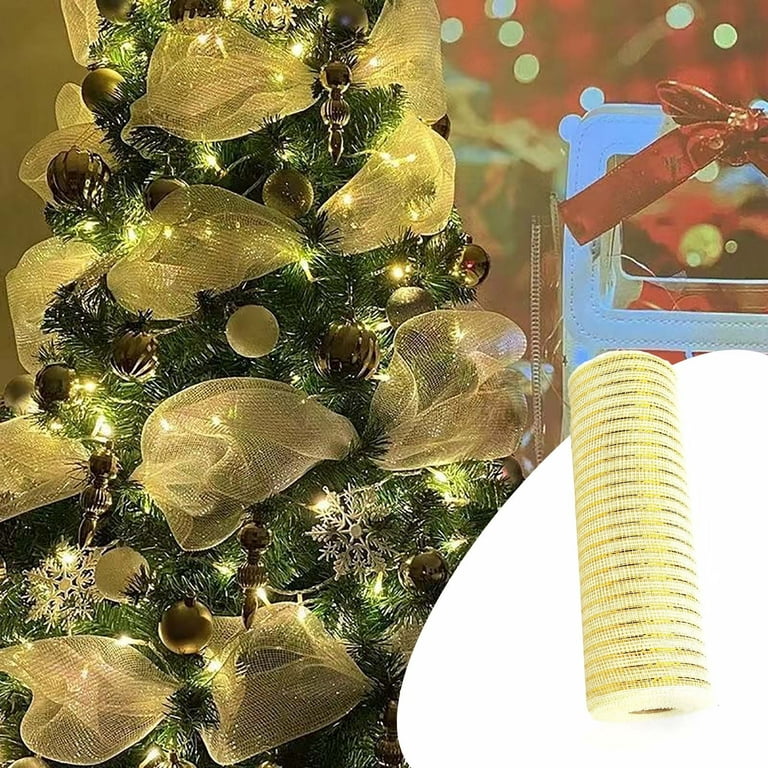 6 inch x 10 Yards Decor Mesh Metallic Foil Ribbons, Fabric Mesh Roll Mesh Wreath Supplies for Front Door Wreath, Christmas Tree, Crafts Decoration