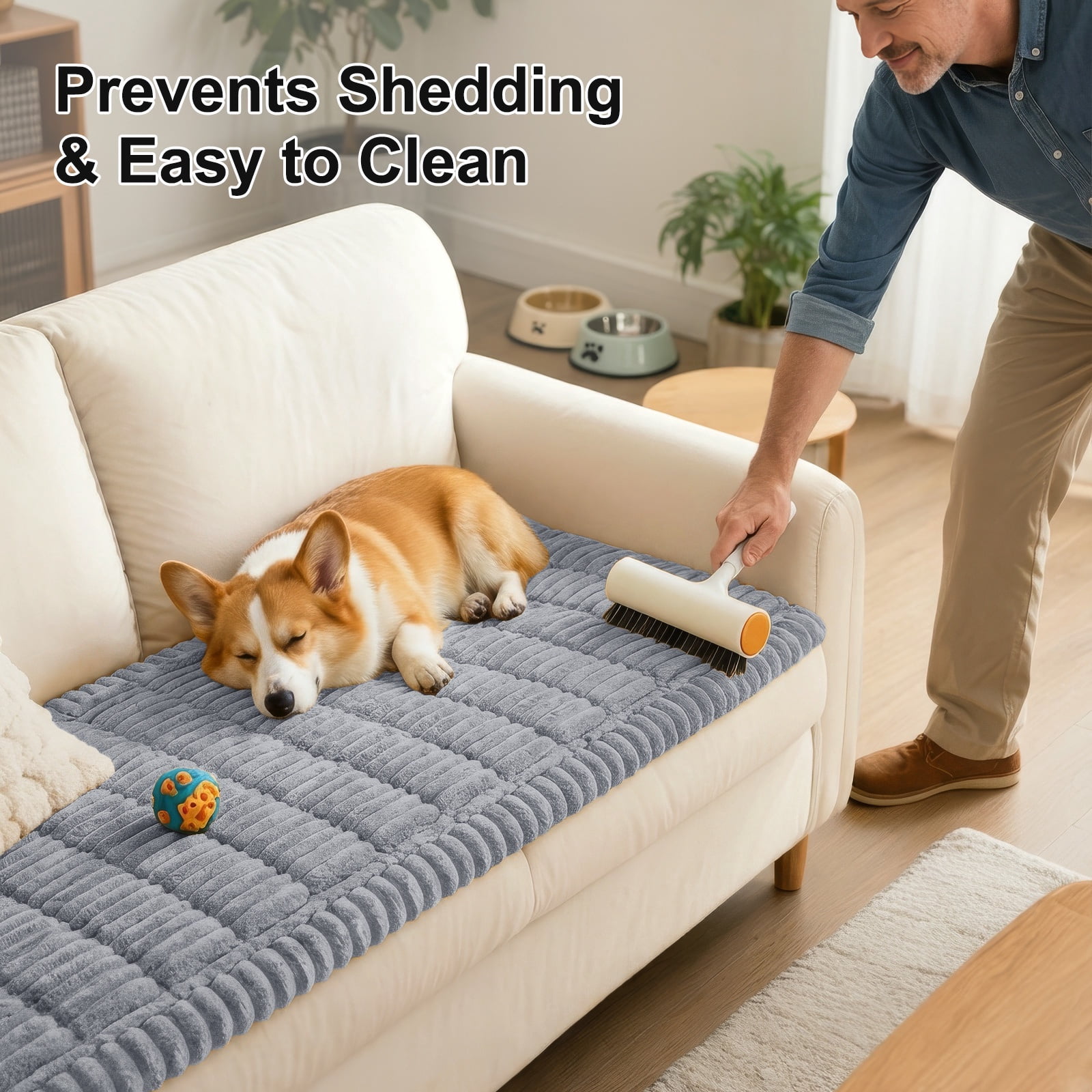 decorUhome Couch Covers for 2 Cushion Couch Sofa, Non Slip Fuzzy Couch Covers for Pets, Washable Slipcover for Dogs(Grey, 27.6" x 59")