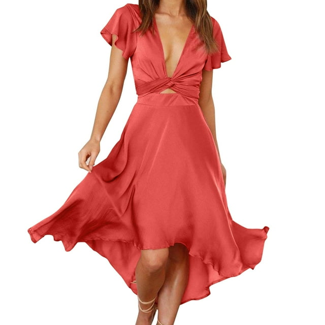 B91xZ Robes Grande Taille pour Femmes Rondes Manches Courtes à Blocs de Couleur Col Rond Ample Pull Plissé Robes, Rouge TG