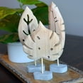 thumbnail image 2 of Modernist Leaf Figurines, Set of 3, Hand Carved Solid Wood, Post Mounted, Grey Gallery Base, 7.75 Inches Each, 2 of 6