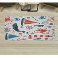 thumbnail image 1 of Nautical Decorative Rug, Pastel Colored Composition of Lighthouse Sailboat Fish Shells Octopus, Quality Carpet for Bedroom Dorm and Living Room, 6 Sizes, Dark Coral Night Blue, by Ambesonne, 1 of 1