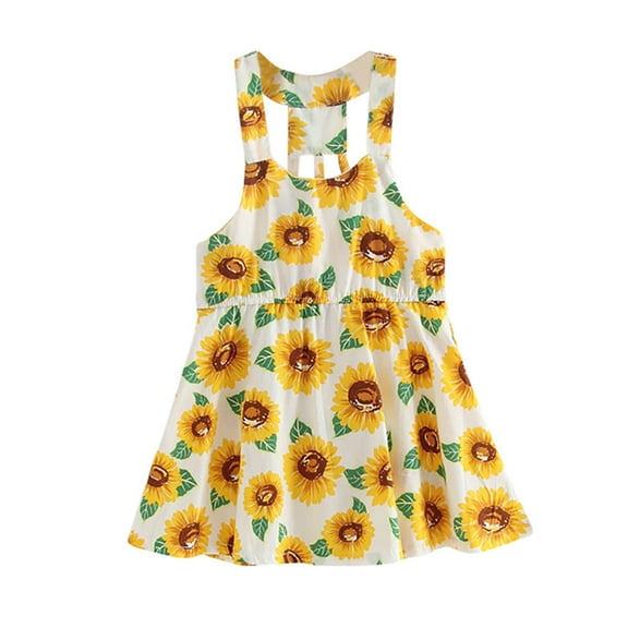 EnJoCho Blanket with Bow Baby Girls Sunflower Print Sleeveless Backless Floral Dress Outfits Children School Home Fashion Wear