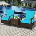 thumbnail image 5 of Costway 3 PCS Patio Wicker Rattan Furniture Set Coffee Table & 2 Rattan Chair W/Cushions-Turquoise, 5 of 12