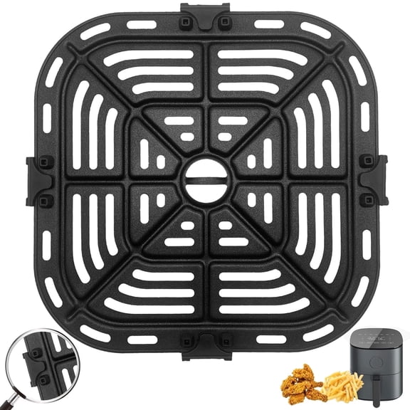 GWY Air Fryer Grill Pan for Pro LE 5 Qt, 8.23"×8.23" Square Non-Stick Black Crisper Plate, 1-Pack, Dishwasher Safe