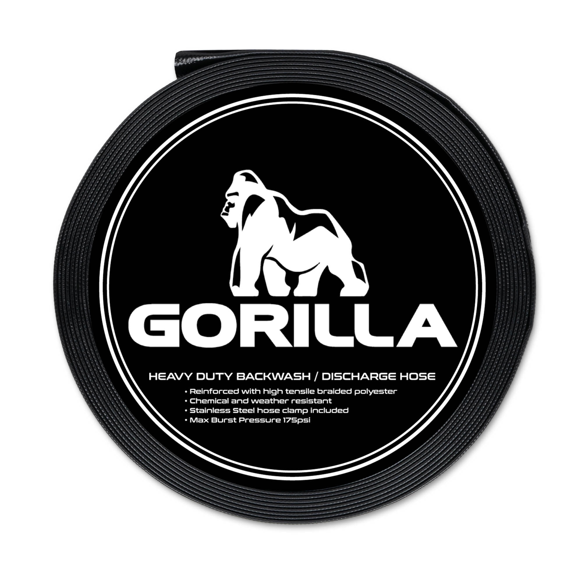 50 GORILLA Backwash Hose for Swimming Pools Includes Hose Clamp Chemical and Weather Resistant Extra Heavy Duty 50ft 100ft Lengths 2 x 25ft 
