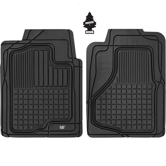 Caterpillar Heavy Duty Car Truck Floor Mats 2PC Rubber Semi Custom Black | Air Freshener
