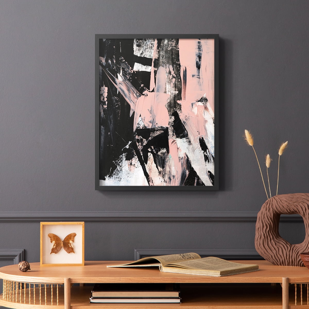 Black & Blush II Framed Print in Black Solid Wood Framed Print No Nail Hanging