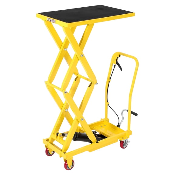 Heavy Duty Hydraulic Lift Table Cart 330Lbs Capacity, Double Scissor Lift Table with 14"-50" Adjustable Height, Non-Slip Platform & Locking Wheels for Warehouse, Workshop, Garage,Yellow