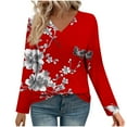 thumbnail image 3 of Craaazy Women's Fashion Printed Fall Gifts Tunics Long Sleeve Tops V Neck Shirts Loose Casual Blouses with Decor Button, 3 of 7