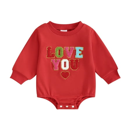 

Bagilaanoe Newborn Baby Girl Valentine s Day Romper Sweatshirt Long Sleeve Bodysuits Letter Embroidery Pullover 3M 6M 12M 18M Infant Casual Tee Tops