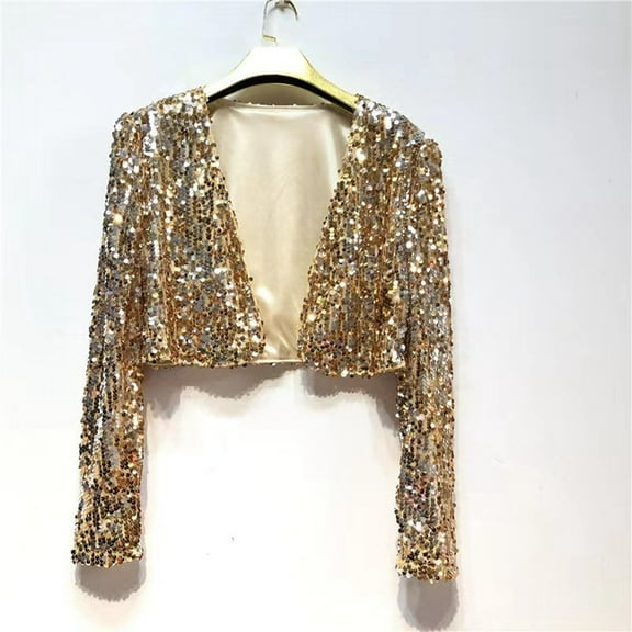 Women's Sequin Open Front Jacket Long Sleeve Shiny Glitter Casual Cardigan for Spring Summer Stylish Sparkly Coat