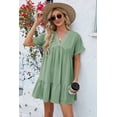 thumbnail image 5 of Women's Ruched Tiered V Neck Short Sleeve Mini Dress for Summer Party Look Silhouette Flattering Fit 100% Polyester, 5 of 11