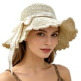 thumbnail image 4 of AirLoni Straw Hats For Women Elegant Lace Bow Hat Oversized Wide Brim UV Protection Natural Woven Lightweight Breathable Vacation Travel Outdoor Beach Hats Beige,A, 4 of 4