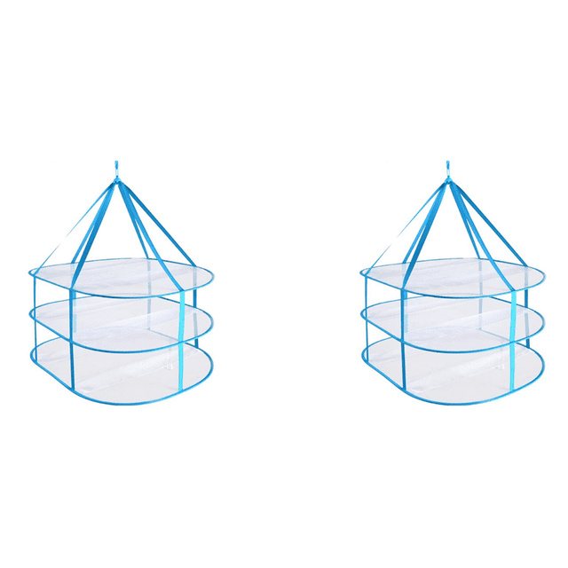 2X 3-Tier Portable Mesh Clothes Hanging Dryer, Foldable Sweater Drying Rack, Collapsible Hanging Laundry Rack