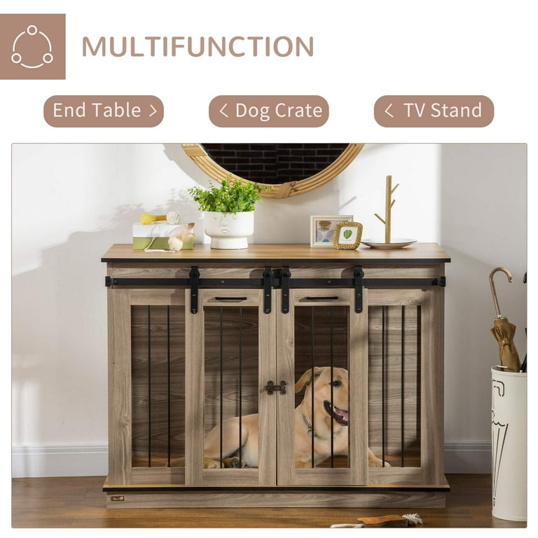 PawHut Modern Dog Crate End Table with Divider Panel for Large Dog and 2 Small Dogs, Gray