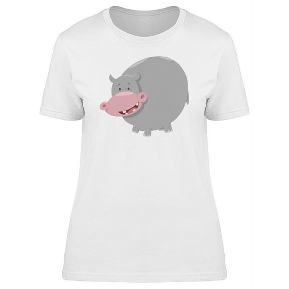 Adorable Happy Hippo Cartoon T-Shirt Women -Image by Shutterstock, Female Medium