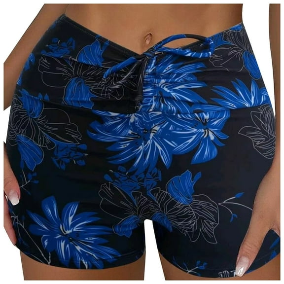 DHFJKG Summer Hawaiian Swim Shorts Women Tropical Floral Printed High Waisted Swimwear Bottoms Summer Vacation Clothes Stylish Beachwear