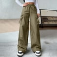 thumbnail image 6 of Kvture Women's Cargo Pants Casual Straight Wide Leg Work Pants Elastic Waisted Lightweight Loose Hiking Pant with Pockets Army Green Pant L, 6 of 7