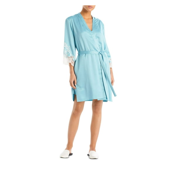 NATORI Intimates Aqua Satin Wrap Robe L