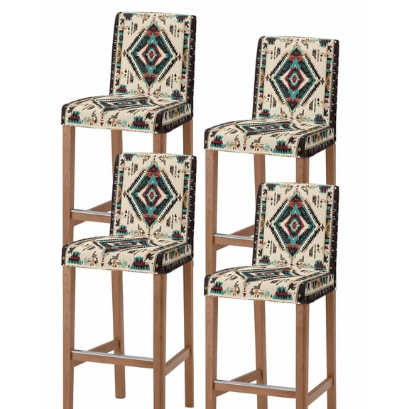 Boho Red Teal Brown Bar Stool Covers - Stretch Dining Chair Covers Set of 4, Southwestern Country Geometric Bar Chair Cover Removable Counter Stool Pub Chairs Slipcovers Protectors for Kitchen/Cafe