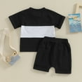 thumbnail image 3 of Bagilaanoe 2pcs Toddler Baby Boy Shorts Set Short Sleeve Contrast Color T Shirt Tops + Shorts 3M 6M 12M 18M 24M 3T Kids Casual Summer Clothes, 3 of 8