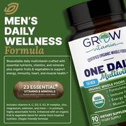 Grow Vitamin One Daily Multivitamin for Men - Energy Support, Whole Food Vitamins & Minerals, Non-GMO, 90 Capsules