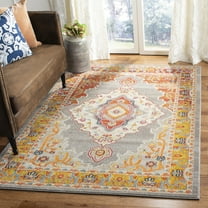 SAFAVIEH Phoenix Melody Floral Bordered Area Rug, Orange/Grey, 3' x 5'