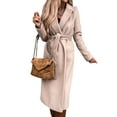 thumbnail image 2 of Women'S Notched Lapel Long Sleeves Slim Mid-Long Wool Blend Outerwear Casual Fall Winter Coats with Belt Apricot S, 2 of 8
