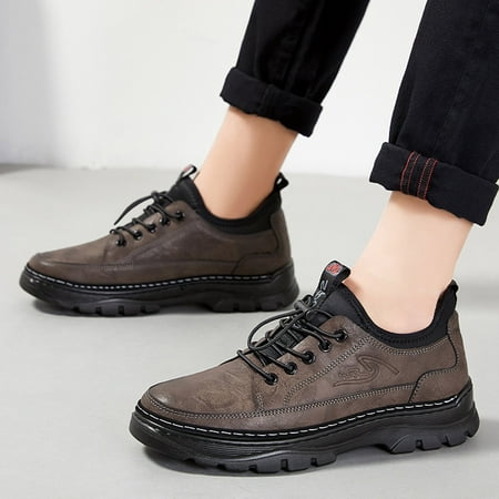 

TALKVE Fashion Winter Men Snow Boots Flat Bottom Non Slip Waterproof Elastic Lace Up Solid Color Plush Warm And Comfortable