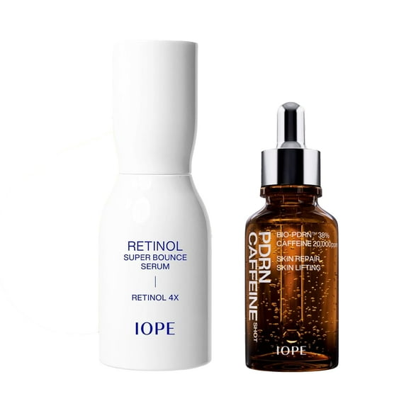 IOPE PDRN Caffeine Shot & Retinol Super Bounce Serum - Plant Based Anti-aging Serum, Korean Retinol for Daily Use