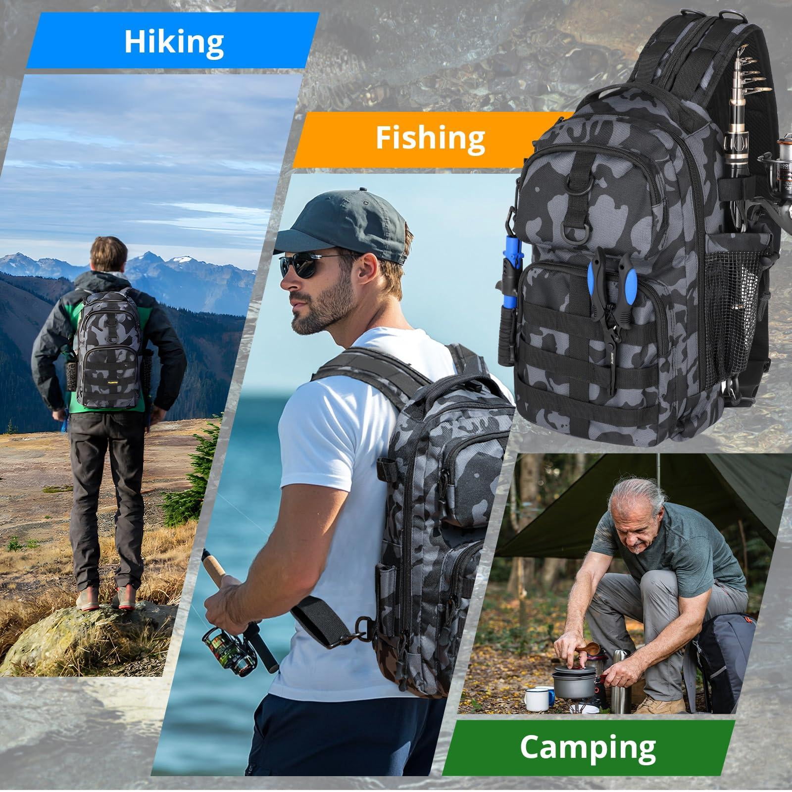 Fishing Backpack With Rod &tackle Boxes  Waterproof Sling Tackle Bag For Fish Gear Holder Gifts Men Lures Pliers Lip Gripper.
