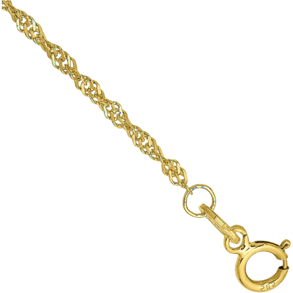 10K Solid Yellow Gold 1.4mm Singapore Chain Bracelet