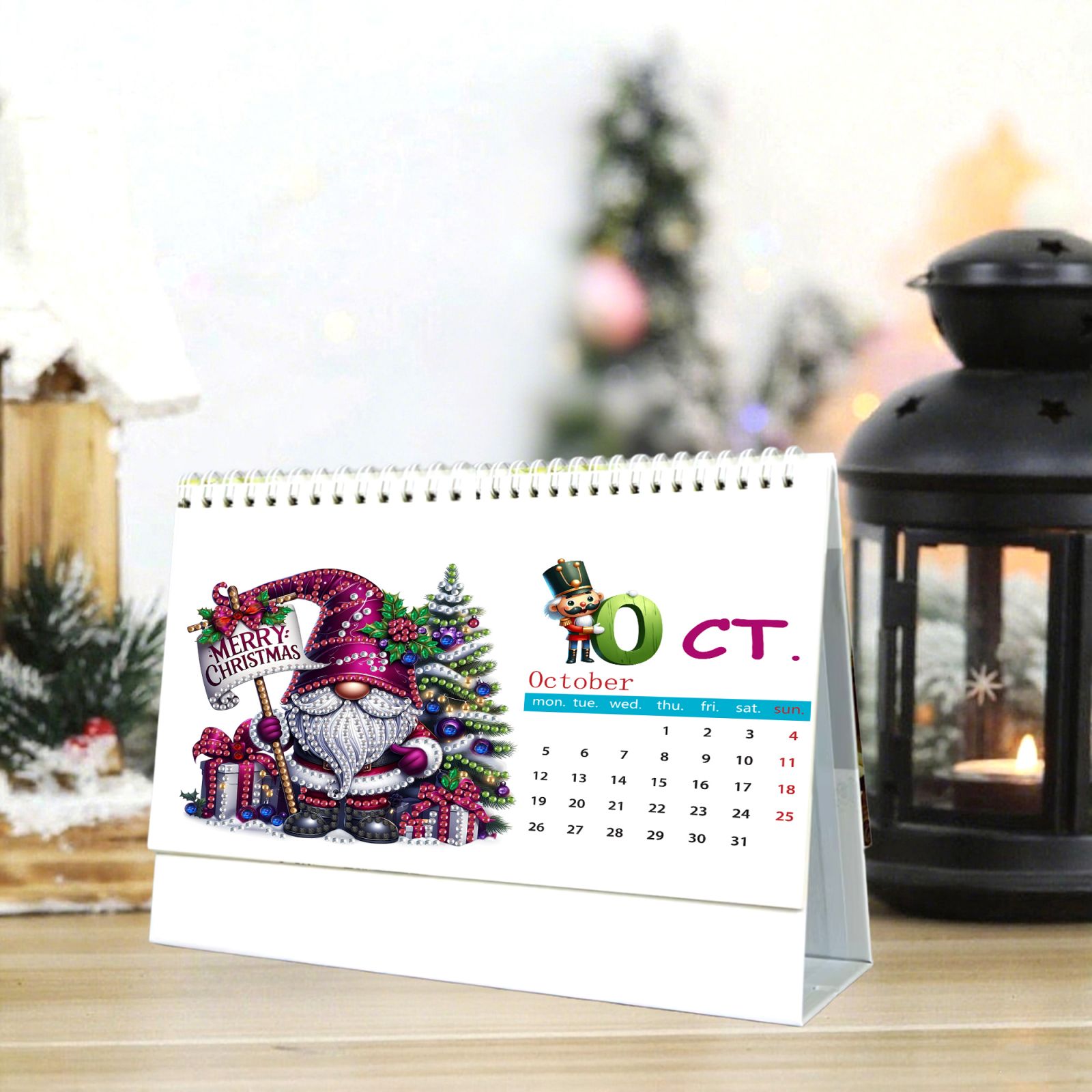 FLOPESN 2026 DIY Diamond Art Painting Desk Calendar,Thick Paper Monthly Flip Tabletop Calendar with To Do List for Home Office Planning-Goblin