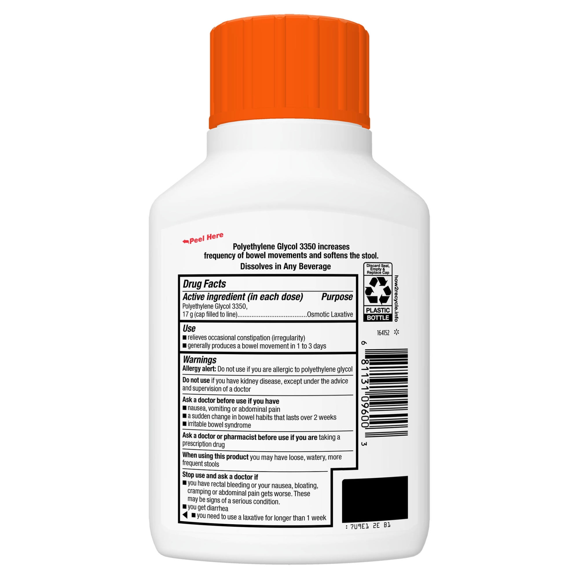 Equate ClearLAX Polyethylene Glycol 3350 Powder for Solution, Osmotic Laxative, Orange, 8.3 oz, Compare to MiraLAX Active Ingredient