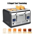 thumbnail image 2 of KITCHMIX Tostador de 4 rebanadas, acero inoxidable, temporizador LCD, ranuras extra anchas, visualización doble, bagel, pan, gris, 2 of 5