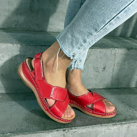 

ZKCCNUK Summer Plus Size Womens Sandals Orthopedic Women Ladies Fashion Slope Heel Sandals Comfortable Round Toe Buckle Causal Sandals Shoes Arch Support Sandals Women s on Clearance