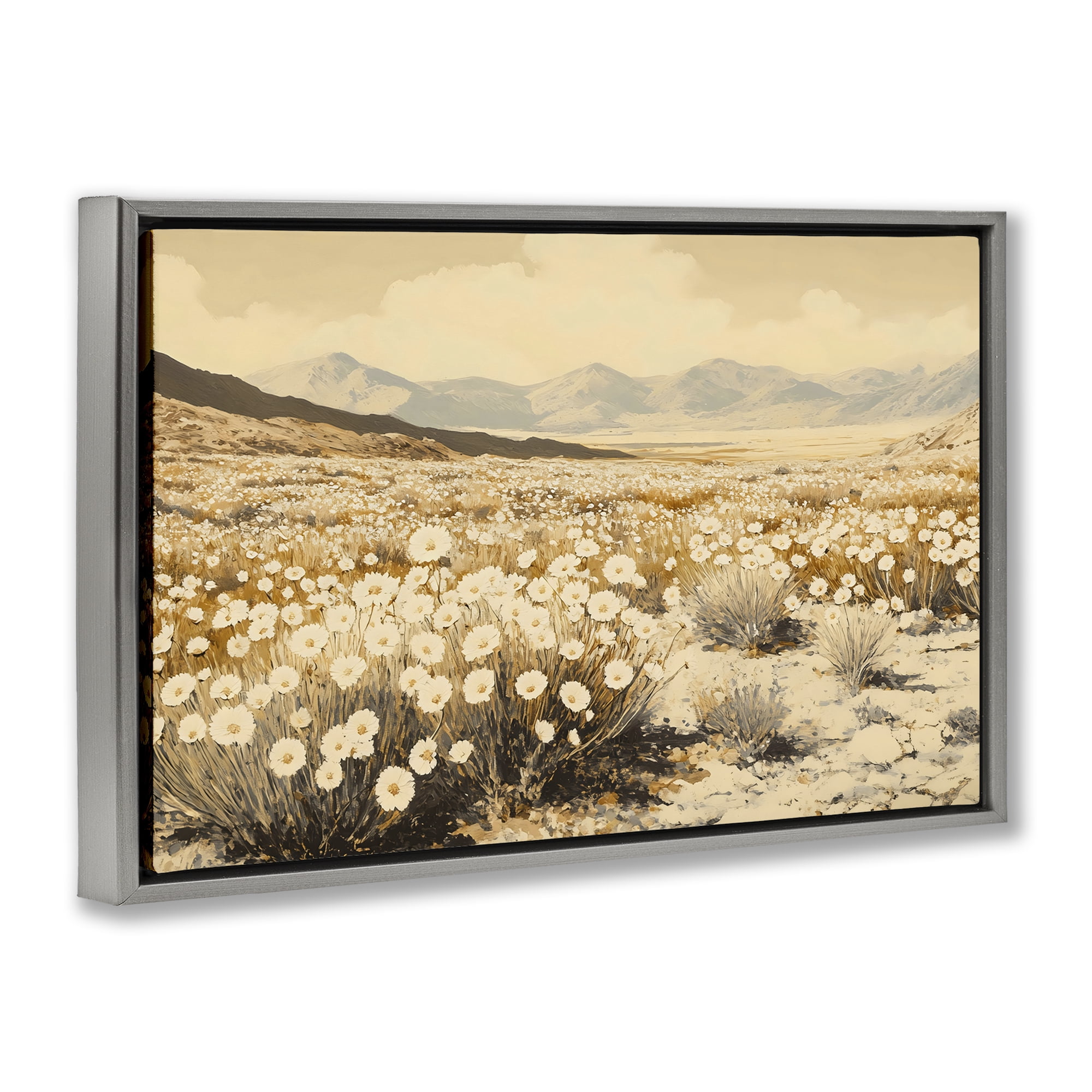 Stupell Industries Desert Wildflowers in Golden Valley Gray Framed Floater Canvas Wall Art, design by Franklyn Gregory