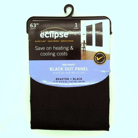 42"x63" Eclipse Blackout Braxton Thermaback Window Curtain Panel Black