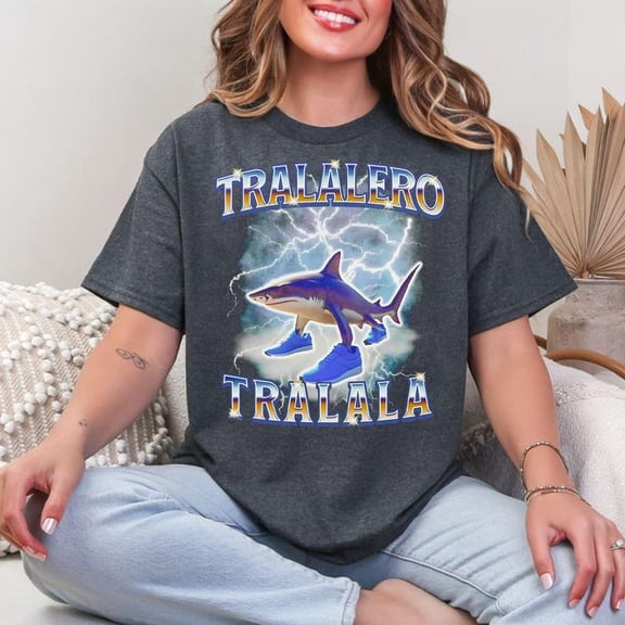 Tralalero Tralala Funny Shark Meme Men's And Women's Graphic Tee 100% Cotton by TBun, Full Sizes S-5XL