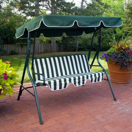 Coral Coast Tortuga Cay 2 Person Striped Adjustable Tilt Canopy Metal Swing- Dark Green