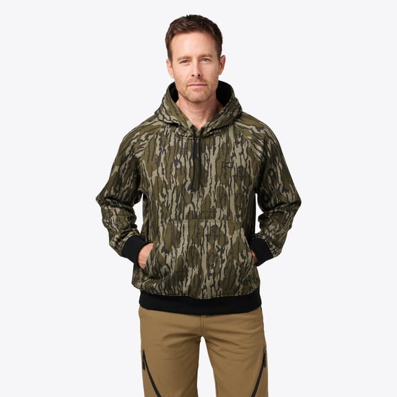 Mobile Warming BLX Heated Pullover Hoodie for Men, 3 Heat Zones, 7.4V Battery, Mossy Oak Bottomland Camo, Small
