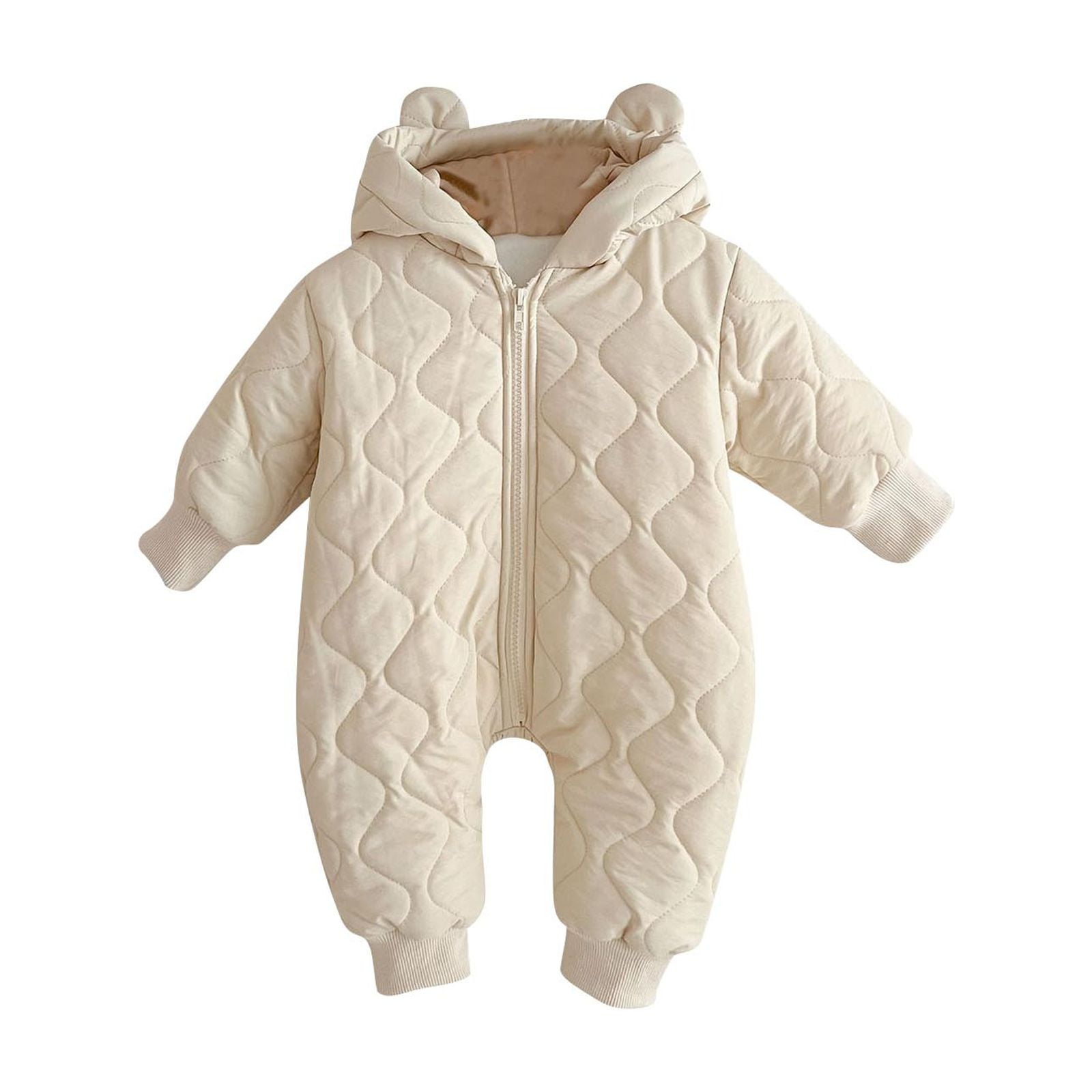 Hzgobj Newborn Baby Bear Onesie Outfit Suit Fold-Over Mittens Footies Girls Boys Winter Fleece Clothes Hooded Jumpsuit Romper