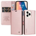thumbnail image 2 of Wallet Case for iPhone 14 Pro Max, Business Style PU Leather Magnetic Adsorption Flip Folio Cover with Kickstand Card Slots Cash Holder Soft Silicone Shockproof Protective Case,Rosegold, 2 of 8