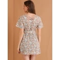 thumbnail image 4 of Allegra K Allegra K Vestido floral de manga corta con cintura elástica y cinturón para mujer Rosa L, 4 of 6