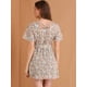 thumbnail image 4 of Allegra K Allegra K Vestido floral de manga corta con cintura elástica y cinturón para mujer Rosa L, 4 of 6