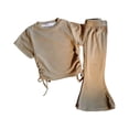 thumbnail image 7 of JUMEYU Little Girl Clothes Girl's Summer Outfits 2 Piece Floral Button Up Ruffle Sleeve Top and Wide Leg Pants Set 4T 5T (Khaki,4-5 Years), 7 of 7