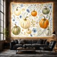 thumbnail image 6 of Autumn Pumpkins Among Blue Florals, Nostalgic Farmhouse for Botanical Lovers, Harvest Wall Art, Thanksgiving Hostess Gift, Tapestry Wall Hanging for Living Room and Bedroom, 6 of 7