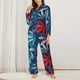 thumbnail image 2 of Balery Red And Blue Leaves Conjunto de Pijama con Estampado para Mujer, Conjunto de Dos Piezas con Manga Larga, Ropa de Dormir Suave con Bolsillos, Pijamas Cómodos-Large, 2 of 7