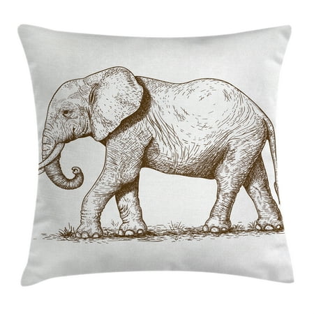 Wilderness Accent - Elephant Throw Pillow Cushion Cover, African Safari Animal Sketchy Style Mammal Modern Wilderness Artistic Illustration, Decorative Square Accent Pillow Case, 18 X 18 Inches, Gold White, by Ambesonne